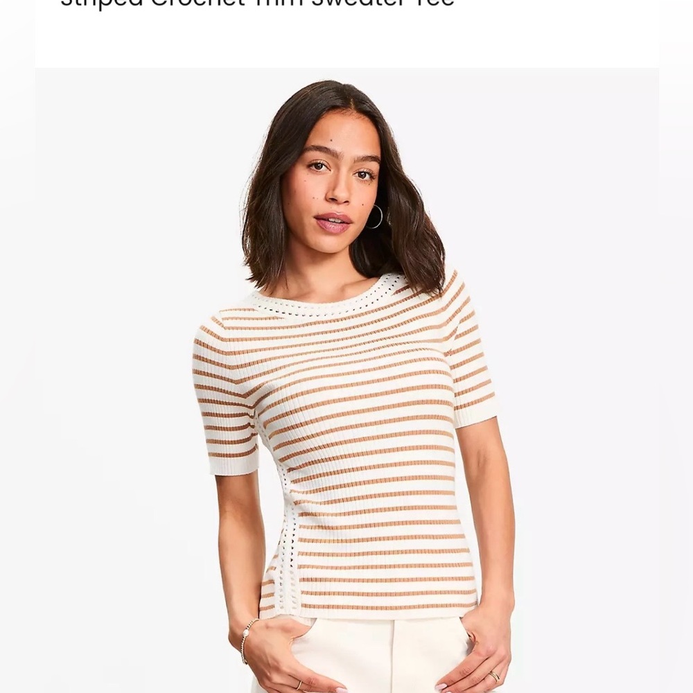 Loft Striped Knit Short-Sleeve Top - White & Tan